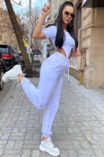Compleu din bumbac format din bluza scurta in colturi si pantalon Hilta Alb - imagine 3