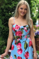 Rochie Midi cu bretele Dabia Bleu cu flori multicolore - imagine 2