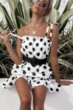 Rochie cu bretele si volan Formiga Albacu buline negre - imagine 3