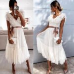 Rochie Lunga Plisata cu decolteu in v Asunta Alba cu flori multicolore - imagine 12