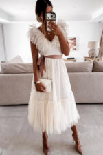 Rochie Lunga Plisata cu decolteu in v Asunta Alba cu flori multicolore - imagine 11