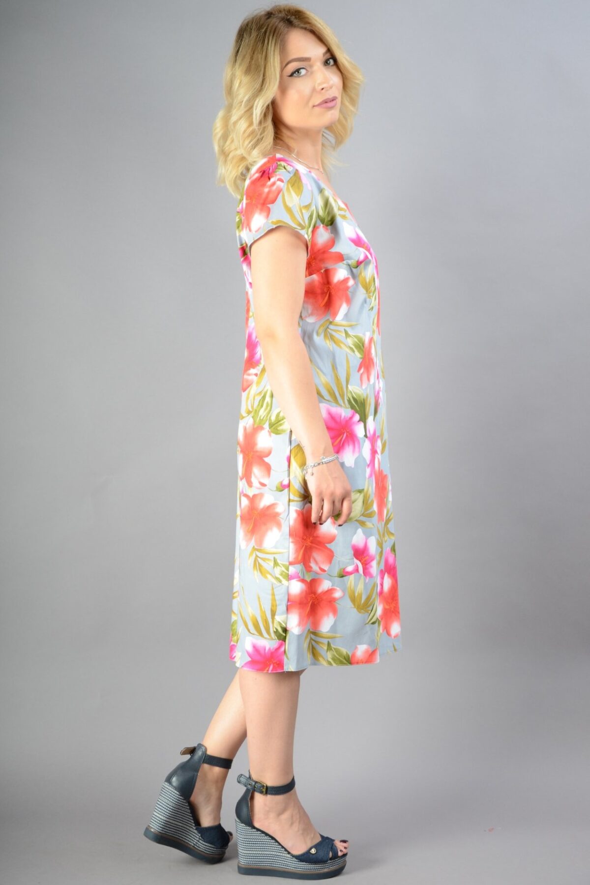 Rochie Midi dreapta cu imprimeu floral multicolor Joana Gri - imagine 5