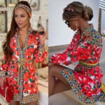 Rochie Lunga Plisata cu decolteu in v Asunta Alba cu flori multicolore - imagine 25