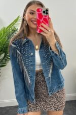 Camasa denim cu nasturi si lanturi Caligia