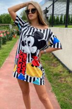 Rochie cu Mickey Mouse Irisa Alba cu dungi negre - imagine 2
