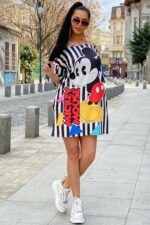 Rochie cu Mickey Mouse Irisa Alba cu dungi negre - imagine 6