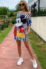 Rochie cu Mickey Mouse Irisa Alba cu dungi negre