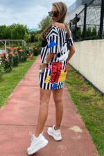 Rochie cu Mickey Mouse Irisa Alba cu dungi negre - imagine 3