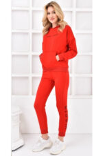 Trening din bumbac format din bluza cu fermoar pe spate si pantalon Roland Rosu