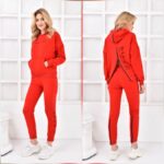 Trening din bumbac format din bluza cu fermoar pe spate si pantalon Roland Rosu - imagine 3
