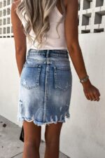 Fusta Scurta din Denim cu franjuri si buzunare Sorina - imagine 2