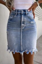 Fusta Scurta din Denim cu franjuri si buzunare Sorina - imagine 5