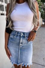 Fusta Scurta din Denim cu franjuri si buzunare Sorina - imagine 3