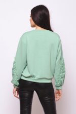 Bluza Verde cu scris negru si dantela maneci Rodica - imagine 2