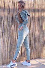 Compleu din catifea moale format din bluza si pantalon cu fermoare Hermosa Gri - imagine 3