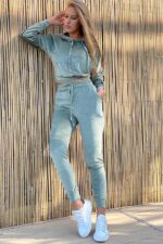 Compleu din catifea moale format din bluza si pantalon cu fermoare Hermosa Gri - imagine 8