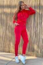 Compleu din catifea moale format din bluza si pantalon cu fermoare Hermosa Gri - imagine 10