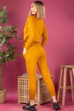 Compleu Tricotat format din pantalon si bluza scurta Ruxandra Mustar - imagine 3