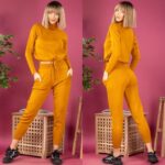 Compleu Tricotat format din pantalon si bluza scurta Ruxandra Mustar - imagine 4