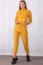 Compleu Tricotat format din pantalon si bluza scurta Ruxandra Mustar - imagine 6