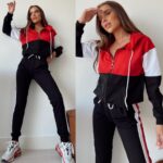 Trening format din bluza cu fermoar si pantalon Bianka Negru cu Rosu si Alb - imagine 4