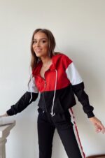 Trening format din bluza cu fermoar si pantalon Bianka Negru cu Rosu si Alb - imagine 3