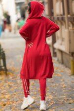 Compleu Tricotat format din maiou cardigan si pantalon Monaco Rosu - imagine 3