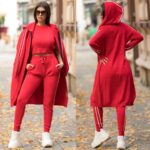 Compleu Tricotat format din maiou cardigan si pantalon Monaco Rosu - imagine 4