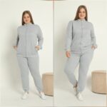 Trening format din pantalon si bluza cu fermoar Adrina Roz - Marimi Mari - imagine 6