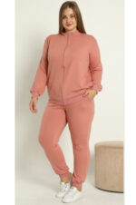 Trening format din pantalon si bluza cu fermoar Adrina Roz - Marimi Mari - imagine 2