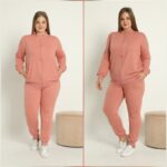 Trening format din pantalon si bluza cu fermoar Adrina Roz - Marimi Mari - imagine 7