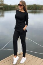 Compleu Tricotat format din pantalon si bluza cu imprimeu 3D Icon Negru