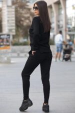 Compleu Tricotat format din pantalon si bluza cu imprimeu 3D Icon Negru - imagine 3