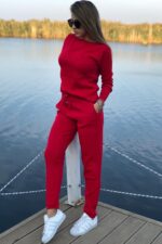 Compleu Tricotat format din pantalon si bluza cu imprimeu 3D Vogue Adelinda Bej - imagine 20