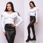 Compleu Tricotat format din pantalon si bluza cu imprimeu 3D Vogue Adelinda Bej - imagine 24