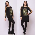 Compleu Tricotat format din pantalon si bluza cu imprimeu 3D Vogue Adelinda Bej - imagine 32