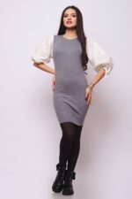 Compleu Tricotat format din pantalon si bluza cu imprimeu 3D Vogue Adelinda Bej - imagine 41
