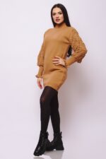 Compleu Tricotat format din pantalon si bluza cu imprimeu 3D Vogue Adelinda Bej - imagine 46