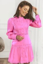 Rochie Scurta Roz cu broderie Rozina - imagine 2