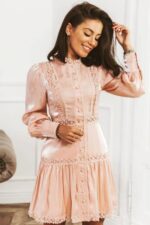 Rochie Scurta Roz cu broderie Rozina