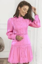 Rochie Scurta Roz cu broderie Rozina - imagine 3