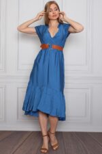 Rochie midi cu volan Alexandrina Albastra