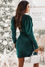 Rochie cu sclipici usor elastica cu decolteu petrecut Beatrix Verde - imagine 6