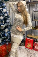 Compleu Tricotat format din Rochie jambiere si fes cu imprimeu de Craciun Gabriela Crem - imagine 2