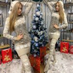 Compleu Tricotat format din Rochie jambiere si fes cu imprimeu de Craciun Gabriela Crem - imagine 4