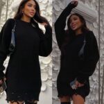 Pulover scurt pe gat cu franjuri Destina Negru - imagine 5