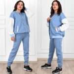 Trening Dama din bumbac format din pantalon si bluza Augustina Verde - imagine 2