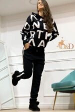 Pulover scurt pe gat cu franjuri Destina Negru - imagine 10