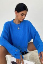 Pulover scurt pe gat cu franjuri Destina Negru - imagine 14