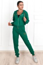 Trening Dama din bumbac format din pantalon si bluza Magda Verde